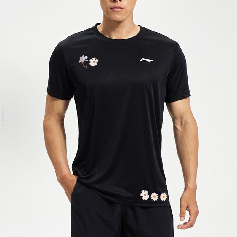 Li Ning Daisy Logo Quick-Dry Breathable Short Sleeve T-Shirt Unisex Tops Black ATSS463-1(TEAM702-3.4.11)