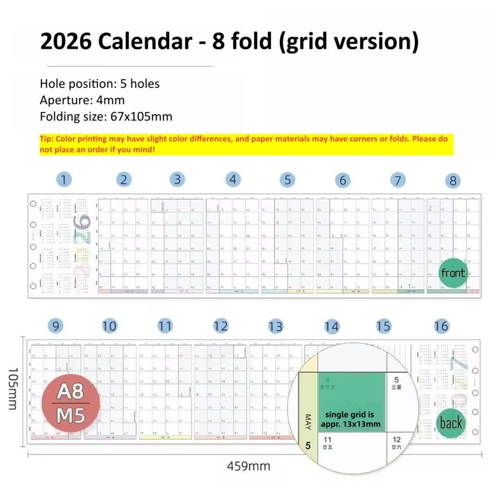 Calendario 2026 A6 A7 A8 M5 Anual Mensual Planificador de Calendario Páginas Interiores Hojas Sueltas Núcleo de Repuesto Recambios Papel Manual de Bricolaje