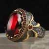 Handmade Turkish Jewelry Big Oval Natural Turquoise Stone Rings For Men Retro Green Red Blue Zircon Wedding Rings For Women