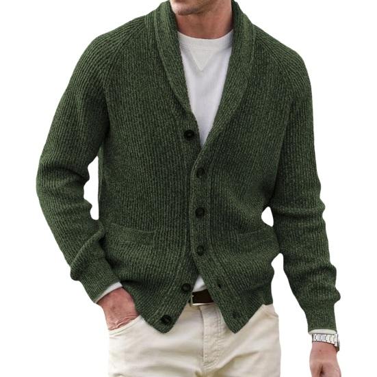

Yousheng Men Sweater Coat with Pockets Turn-down Collar Long Sleeves Single-breasted Buttons Long Sleeves Solid Color Thick Knitted Jacket 3XL зелений