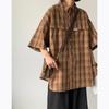 Men's Classic Japanese Retro Plaid Shirt - Short Sleeve, Loose Fit, Casual Summer Jacket.