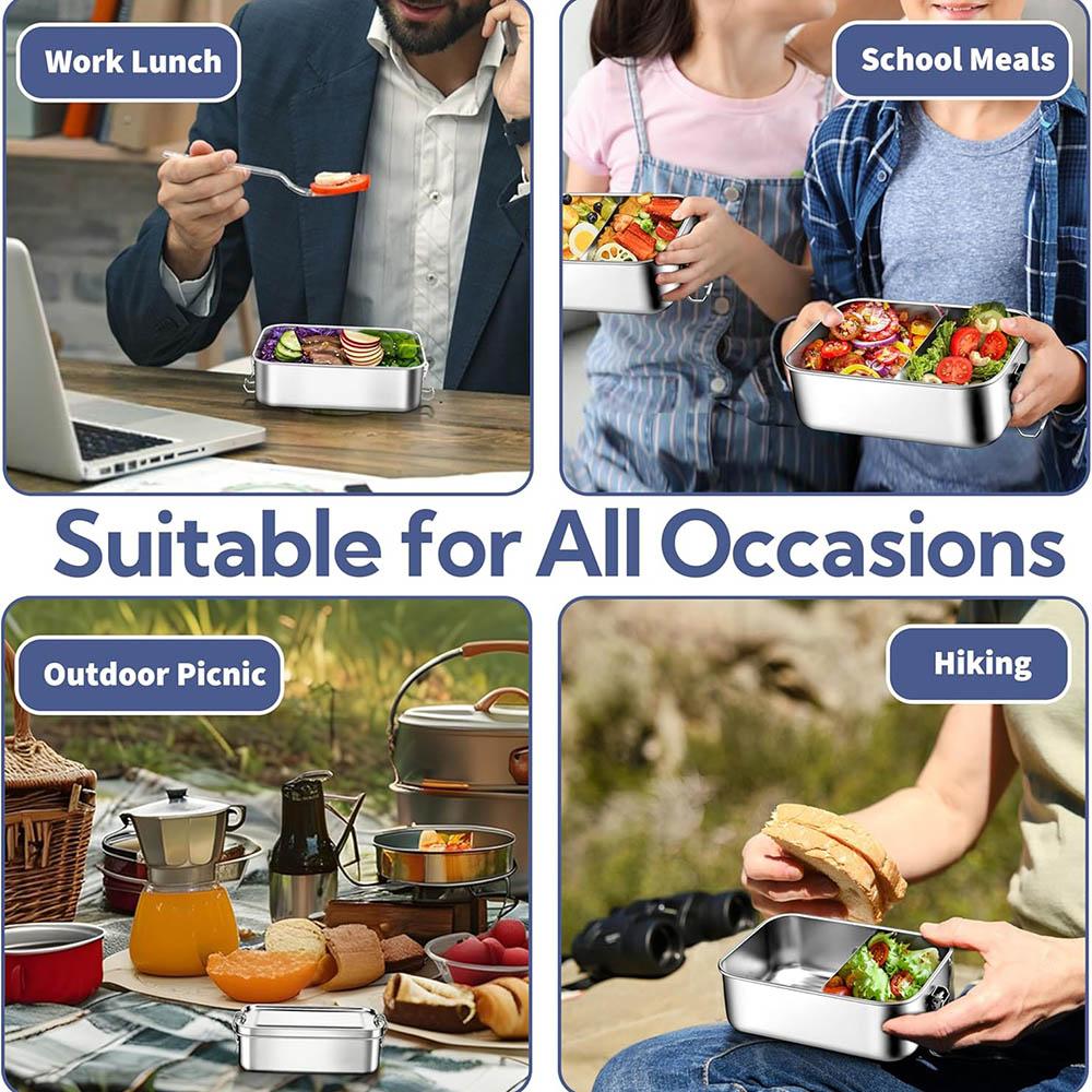 Lunch Box in Acciaio Inossidabile per Bambini e Adulti, Bento Box Portatile a Prova di Perdite, Contenitore per Pasti da Viaggio, Lavabile in Lavastoviglie