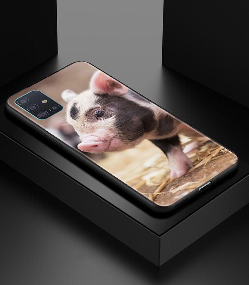 Cute Pink Pet Little Pig Phone Case for Samsung Galaxy A51 A71 A21S A12 A11 A31 A52 A41 A32 A72 A01 A22 A03S A13 5G Black Cover