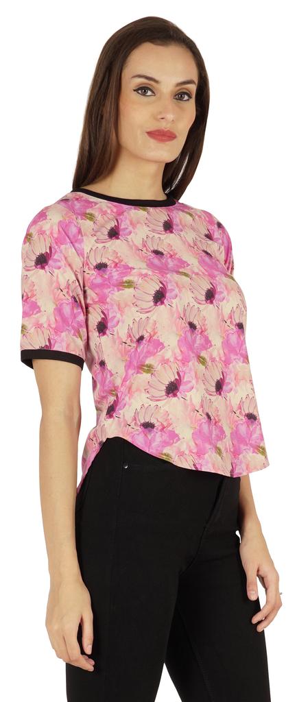 Inkmeso Rundhals Lässige T-Shirts Für Damen Bedruckt Normale Passform High-Low Saum