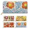Leo&Aoi Genuine Leather Round Wallet with Zipper Closure, Card Slots, Coin Purse, Leather, Cowhide Leather, Floral Print, Retro Floral Embossed, Blue