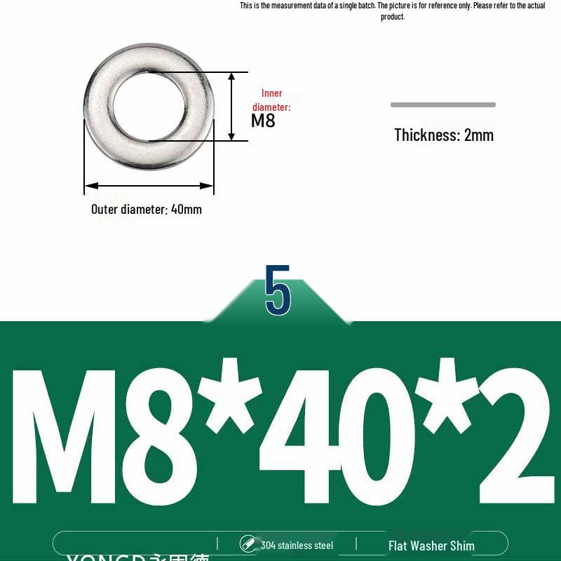 304 Stainless Steel Thickened Flat Washer / Ultra-thin Metal Gasket, Sizes M1.6-M10