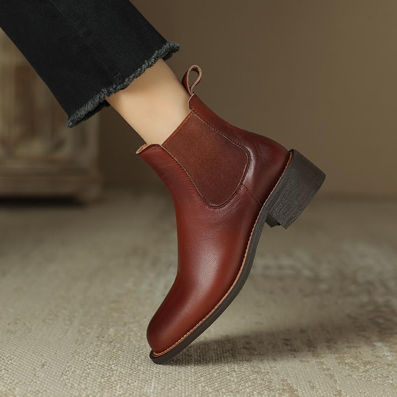 Krazing Pot Cow Skin Autumn Winter Shoes Concise Thick Heels Size 43 Size 42 Chelsea Boots Round Toe Slip on Retro Ankle Boots