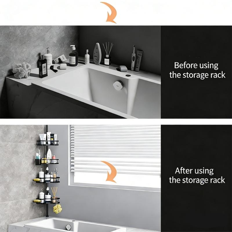 Waterproof Bathroom Shelf with Fixed Hook for Organizing Bath Accessories and Preventing Water Accumulation