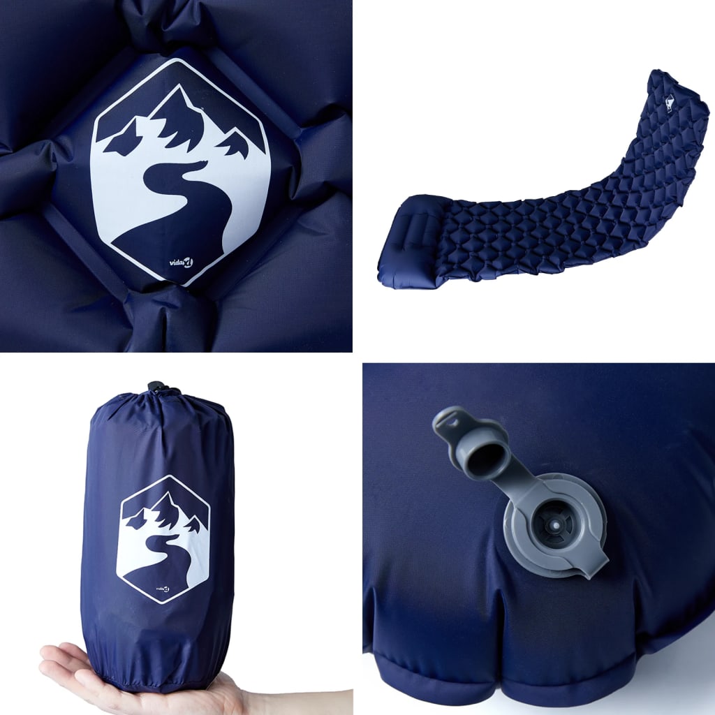 Inflatable Sleeping Pad with Pillow Navy Blue