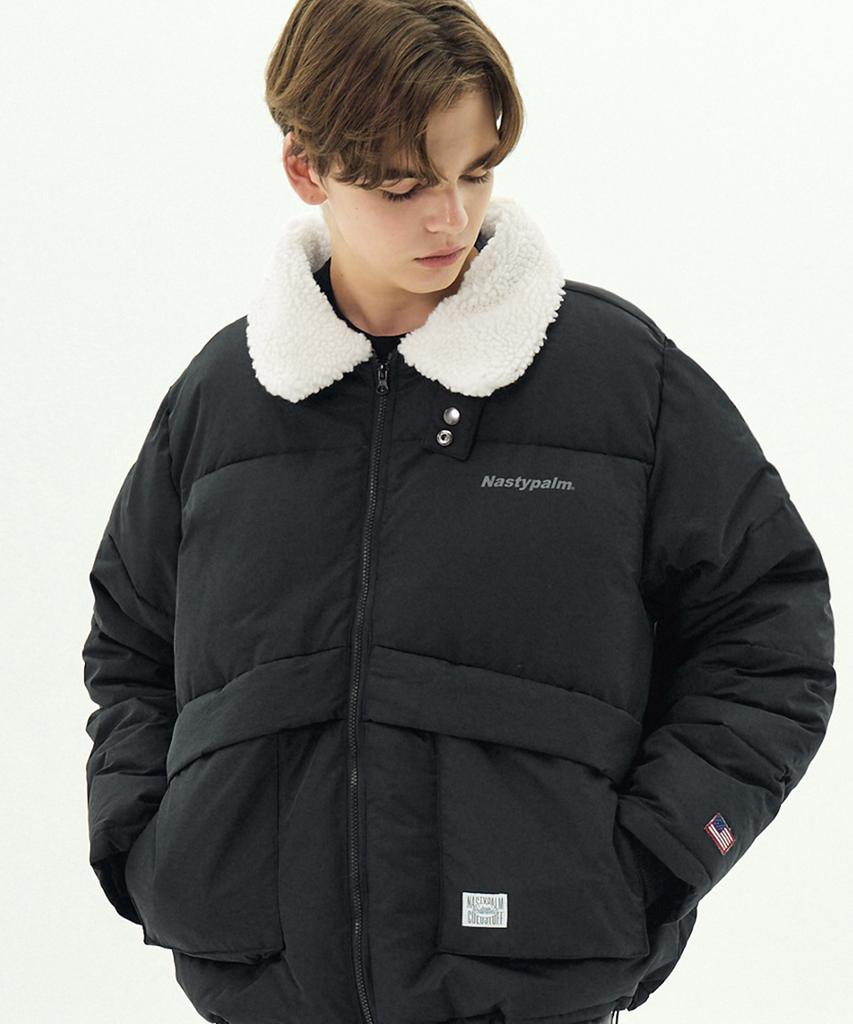 Np Studio Universal Fur Collar Puffer Short Padded Jacket Black