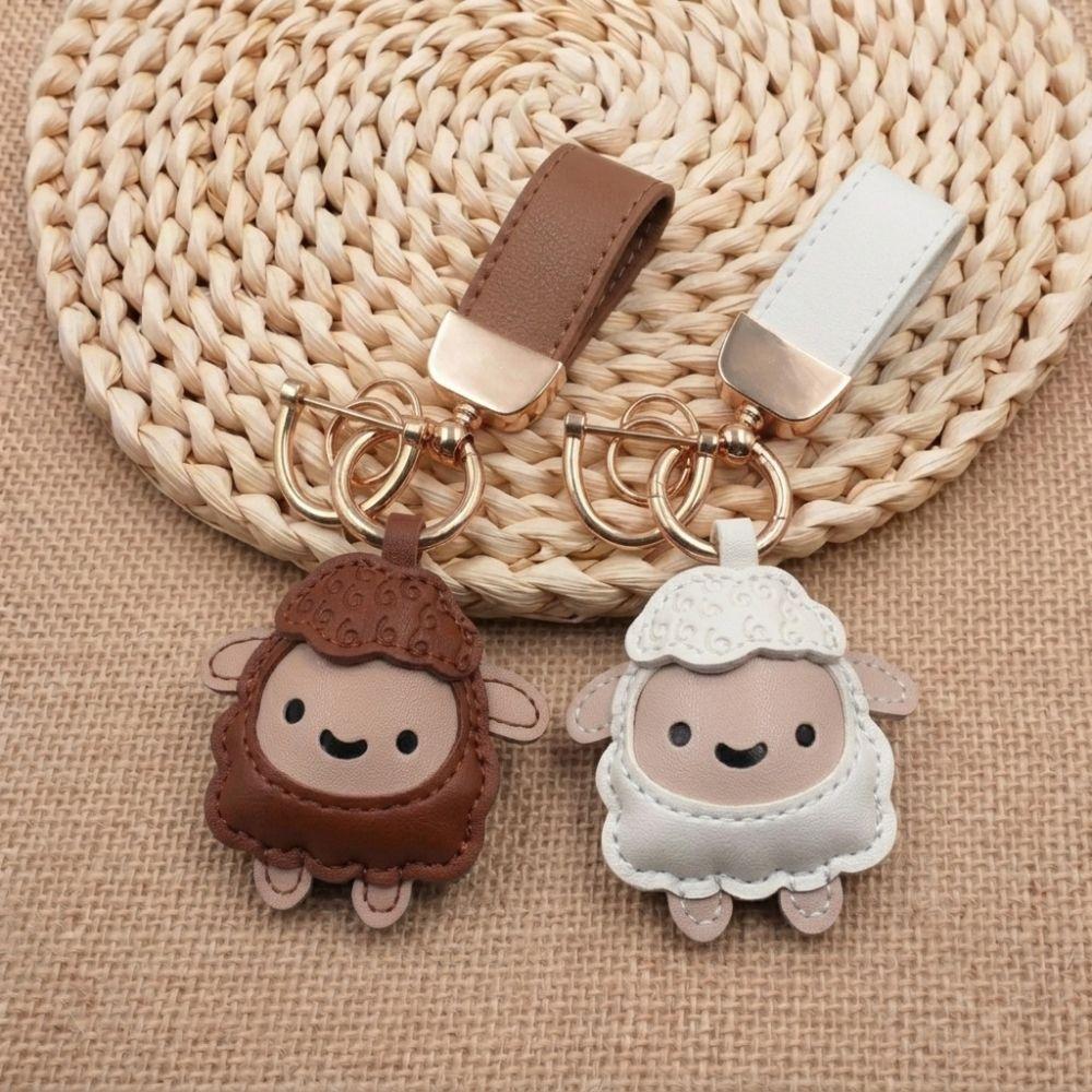 Cartoon Goat Pendant Braided Rope Goat Car Keychain Rich and Lucky Pu Sheep Keychain Women