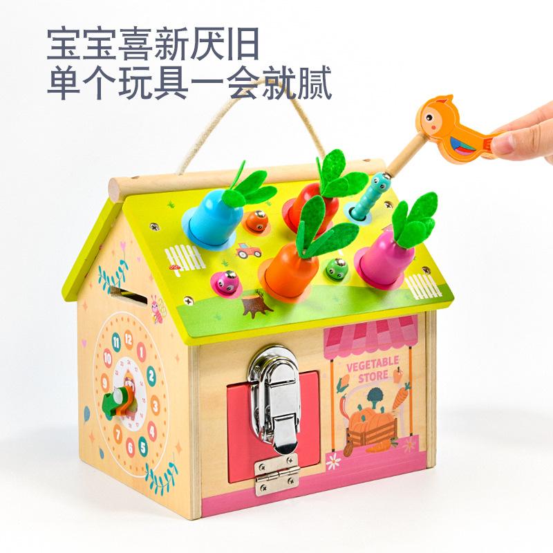 Wooden Early Childhood Education Montessori Busy House Unlocking Box Multifunctional Pairing Cognitive Toys