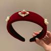 New Year Limited: Red Velvet Pearl Headband - Slimming, Stylish High Skull Top for Women