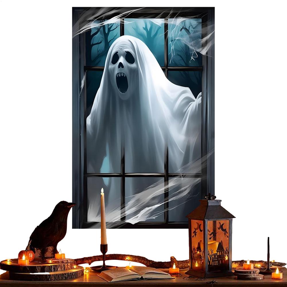Halloween Window Cover Halloween Female Ghost Window Clings Holiday Door Poster Home Decor For Apartment Porch Outdoor Interior