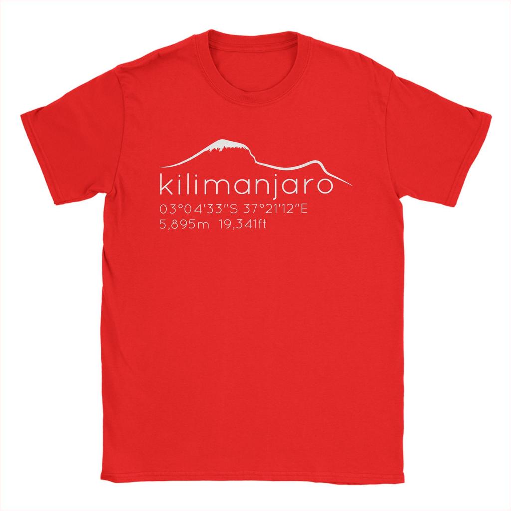 Casual Kilimanjaro with Lat Long Elevation T-Shirt Men Crewneck Cotton T Shirts Graphic Mount Short Sleeve Tee Printing Clothing