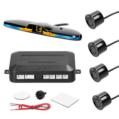 Car Parking Sensor Rr Reversing Radar with 4 Sensors Distance Detection LED Display Warning Buzzer for All Vehicles 12V Black