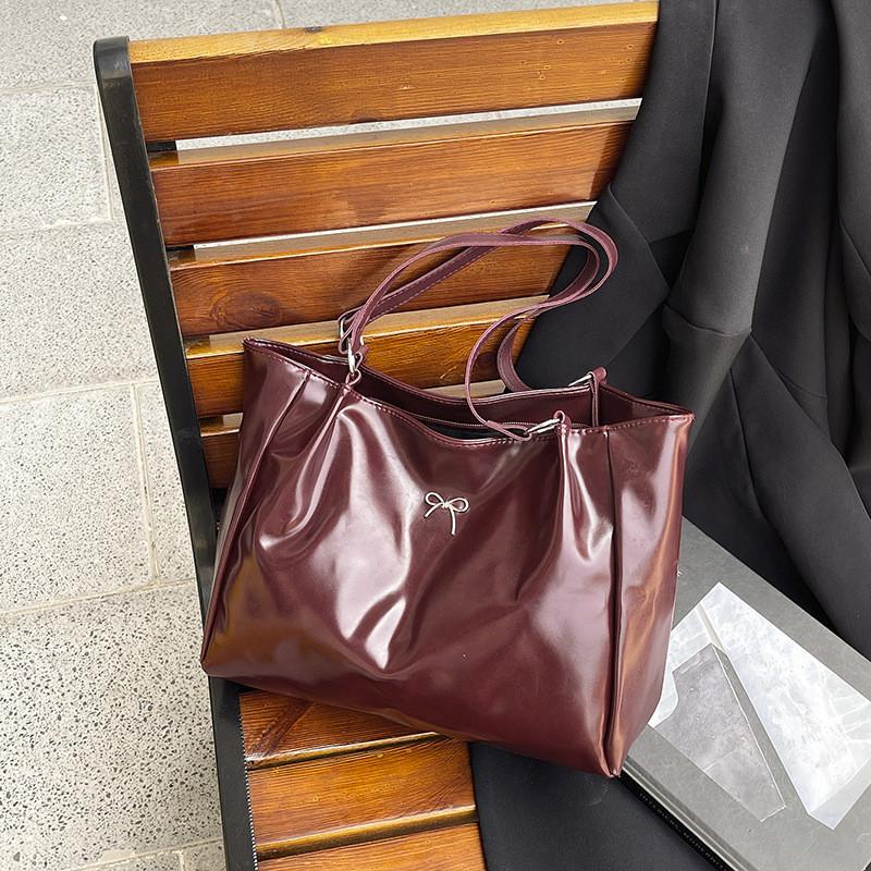 Color Simple Solid Bow Decoration Large Capacity Women Casual Tote Bag For Daily
