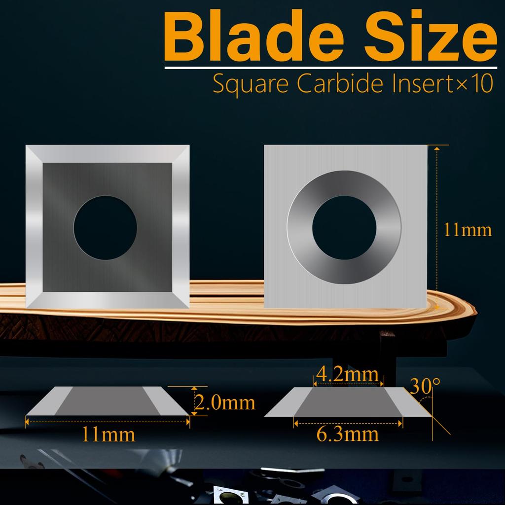 11mm Square Tungsten Carbide Inserts Cutters Knives Replacement Blades 11×11×2.0mm-30°for Woodworking Spiral/Helical Planer Cutter Head or Lathe