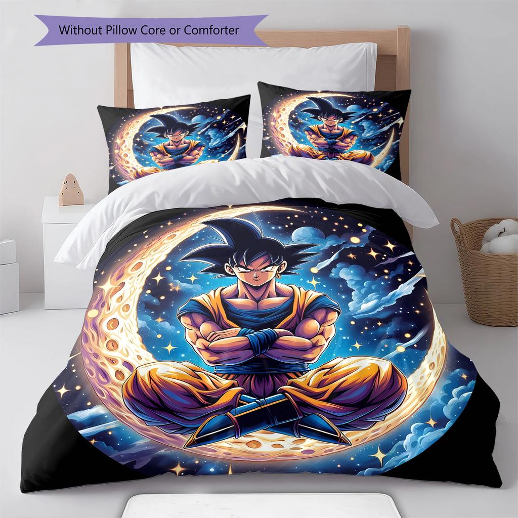 Son Goku Pattern Bedding,Quilt Set Quilt Cover Pillowcase Home Birthday Gift (1 * duvet cover + 2 * pillowcase, without core)