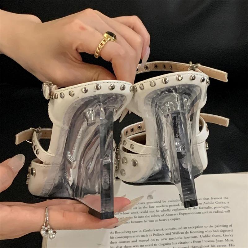 Fashion Eilyken 2025 New Design Rivet Crystal Wedges Heels Slippers Women Narrow Band Buckle Strap Elegant Pumps Mules Shoes