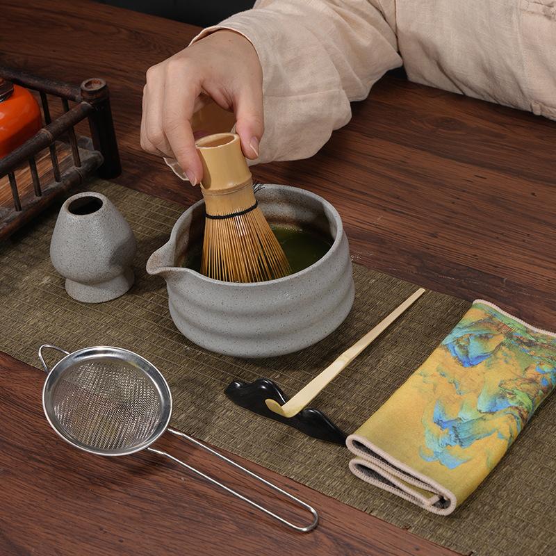 Hrubá keramická miska na matcha s hubičkou, Štětec na matcha nástroje, Japonská čajová miska, Šálek na matcha, Míchátko, Sada metliček na čaj