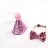 Pet Festival Set Sparkling Pink Hat Bow Collar Party Theme Decoration Props Cute Pet Birthday Dress Up