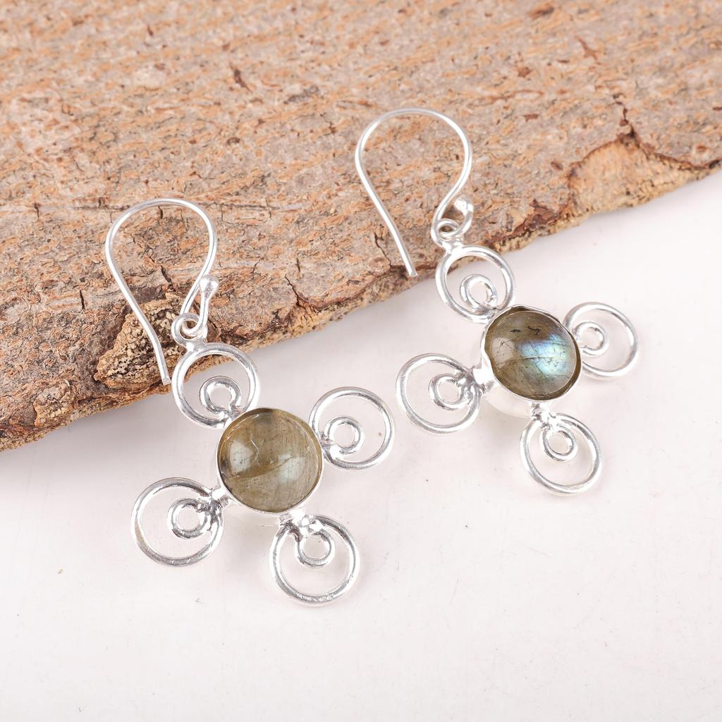 Labradorit Ohrringe, Handgefertigte Edelstein 925 Sterlingsilber Ohrringe Antikschmuck, Zum Geschenk Silberschmuck