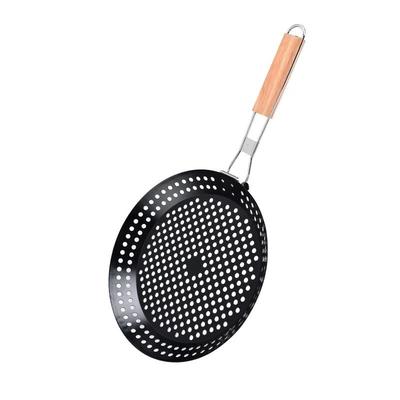 Wutuo Folding Round BBQ Pan & Basket with Oak Handle