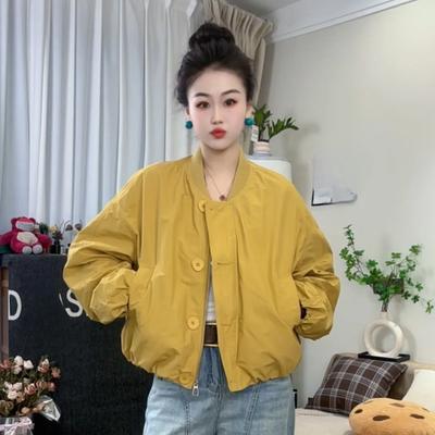 Damen Frühling und Herbst Baseball Uniform Jacke Kurze Jacke Locker Lässig Kurz Knopf Oberteil