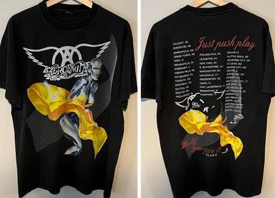 Aerosmith Just Push Play Tour Kurzarm Schwarz Klassisch 2 Seiten Shirt