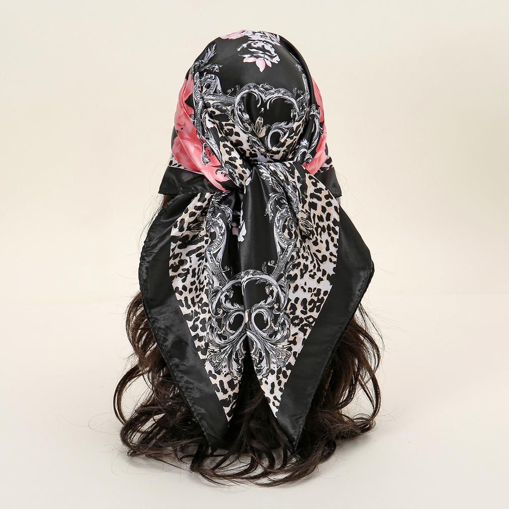 90*90cm Women Scarf Silk Feeling Hair Neck Square Brand Office Bandanna Muffler Waiter Flight Attendants Handkerchief Rings Wrap