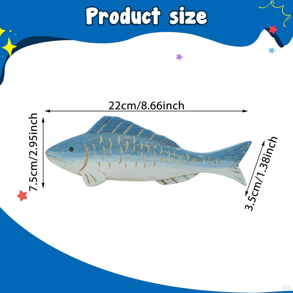 Fish Statue Wooden Figurine Birthday Gift Sculpture Ornament for Living Room Cafe Table