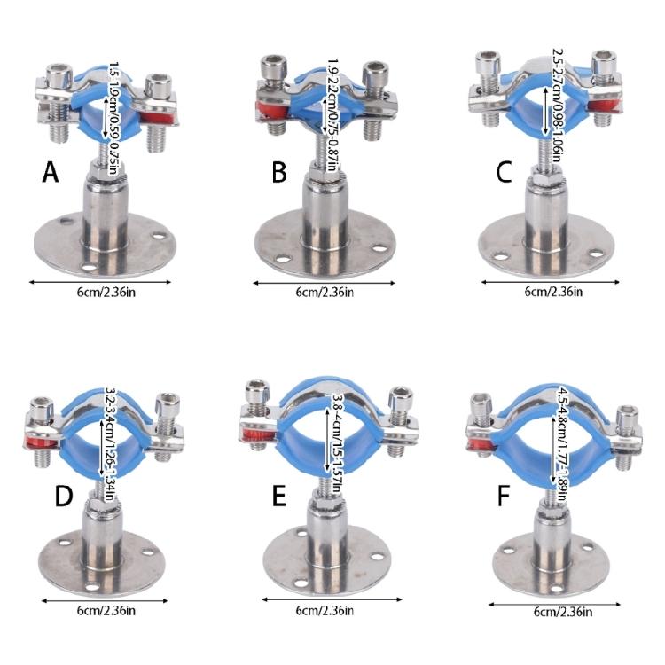 Round Base Pipe Support Bracket 4 Pack with Height Adjustment, Rubber Lined Grip and Stainless Hardware for Repairs