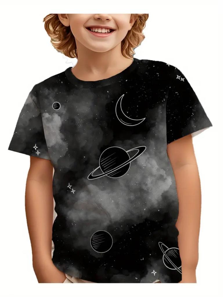 Children's Clothing T-Shirts for Boys Moon Pattern 3D Print Streetwear Short Sleeved Tops Quick-Drying T-Shirts for Children