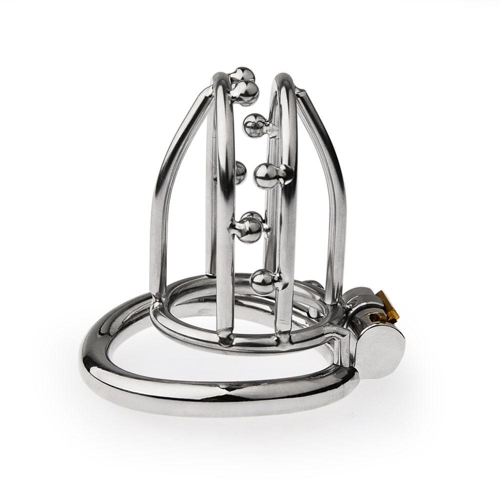 Men Short CB Lock Penis Cage Cock Lock Stainless Steel Chastity Lock Sex Toy Femdom BDSM Slave Cock Ring Ball Stretcher