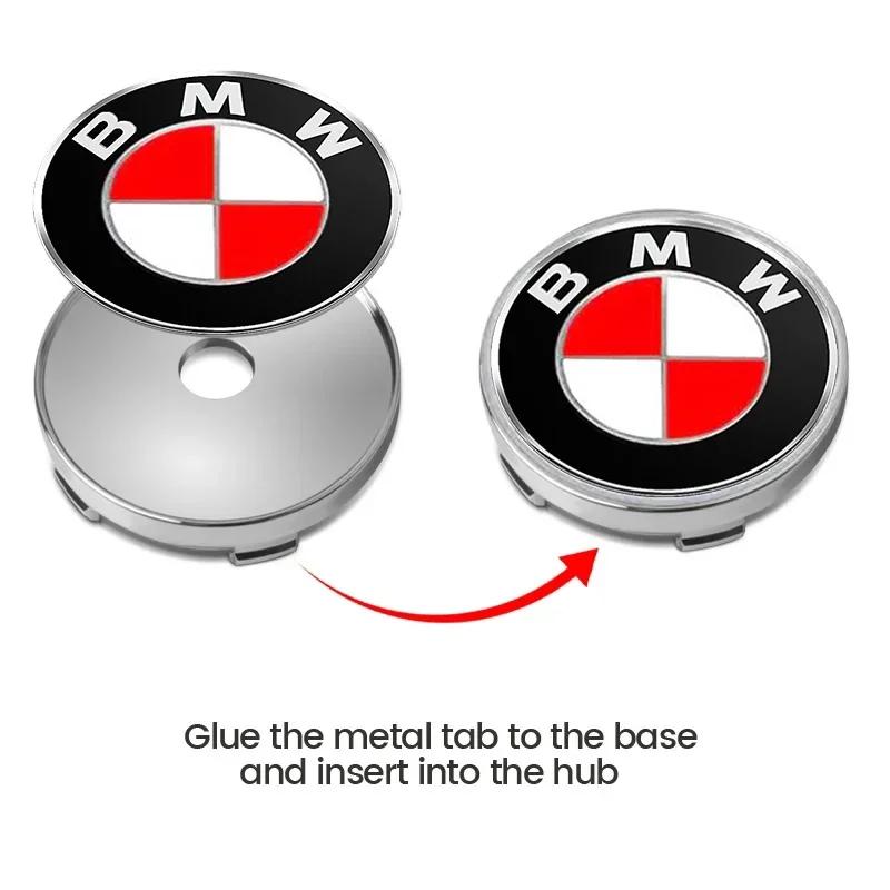 4 Stück 60-mm-Radnabenaufkleber, 56/60-mm-Radnabenkappen, Auto-Dekorationszubehör für BMW M E30 E34 E36 E39