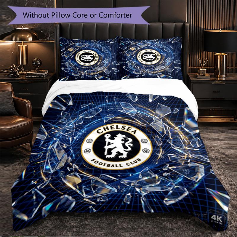Chelsea FC Pattern 3 Pieces Bedding Set Soft Microfiber Duvet Cover with Pillow Cases for Bedroom