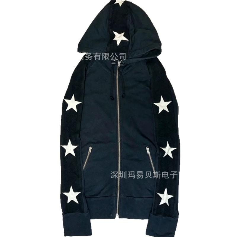 American Y2K Star Hooded Sweatshirt Jacket Distressed Patchwork Zip Up High Street Subculture Top