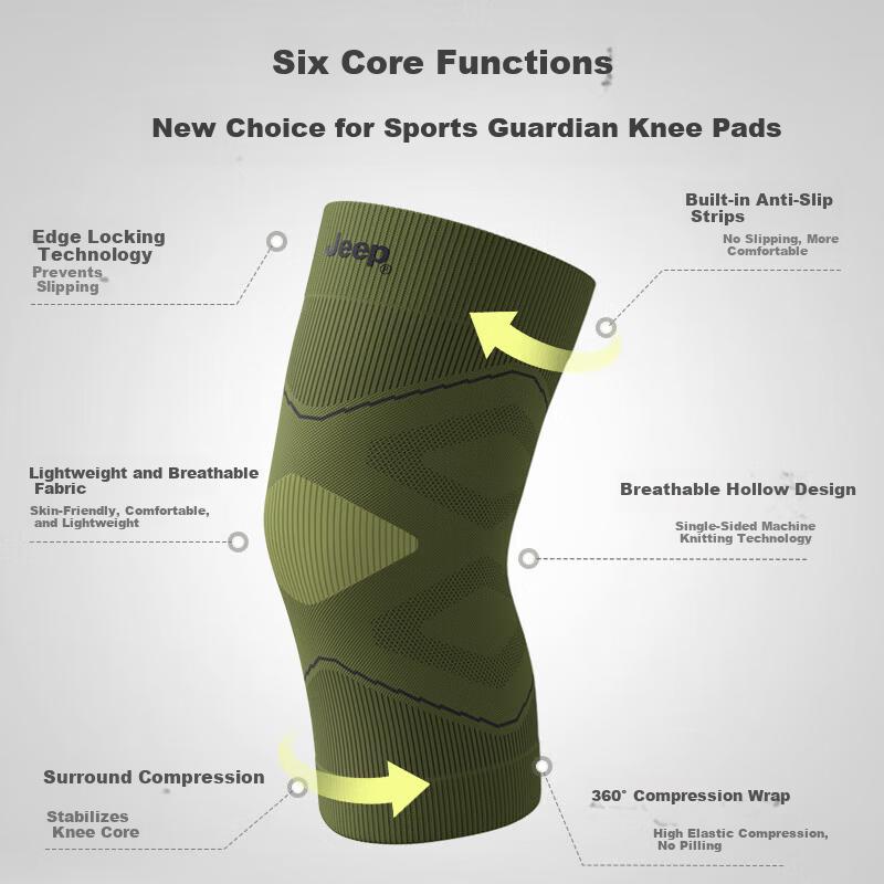 JEEP Knee Pads Sports Unisex Basketball Anti-Collision Running Fitness Breathable Single-Sided Knee Pads Black L
