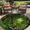 1PC Misty Forest Round Rug, Non-Slip & Washable, Nature-Inspired Print, for Living Room/Bedroom/Hotel