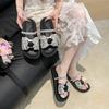 2025 Women's Summer Wear Cool Slippers with a Hundred Matching Thick-bottomed Rhinestone Bow Skirt Summer New French Flat-bottomed Drag