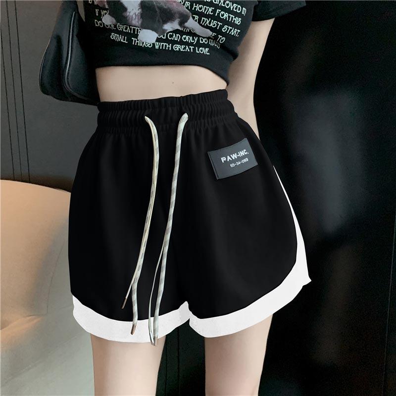 Design-sensual Color-blocking Sports Shorts for Women In Summer New Loose and Simple Wide-leg Casual Five-point Pants