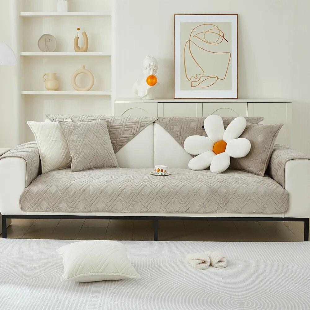 Thickened Non-Slip Sofa Cover Cover Towel Simple Modern Plush Winter Crystal Velvet Sofa Cushion Solid Color