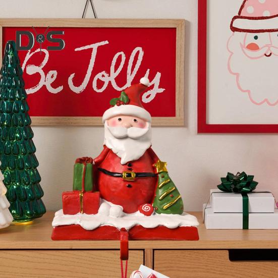 Christmas Stocking Holder Resin Snowman Santa Claus Xmas Decor Holiday Home Party Decoration for Indoor Counter Window Fireplace
