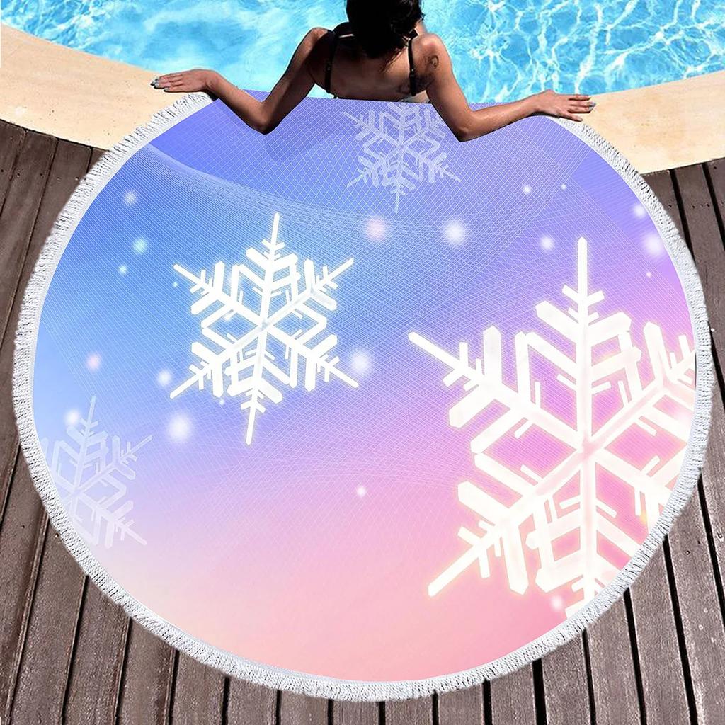Weihnachten Runder Strandtuch Girly Romantisches Schneeflocken Handtuch Kreis Prinzessin Winter Stranddecke Weiche Poolhandtücher Picknickmatte