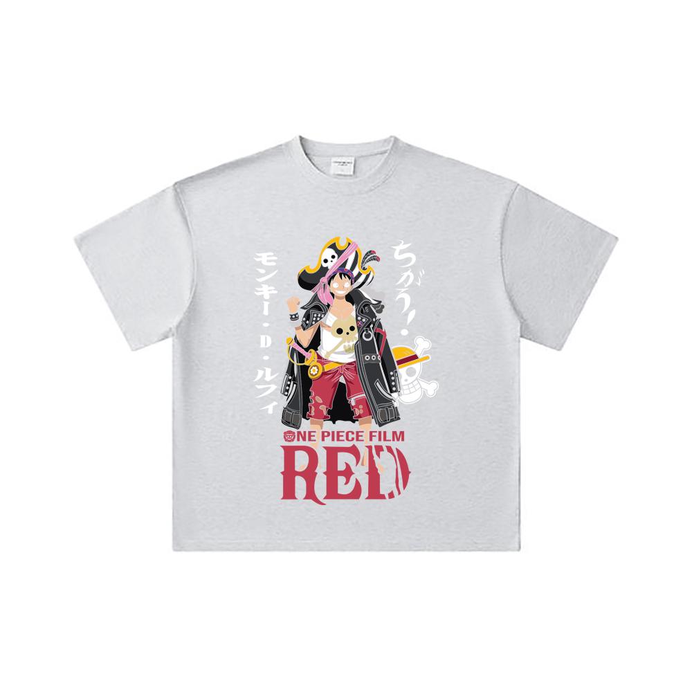 260 GSM Double Yarn 32 Count 100% Cotton One Piece V79 Luffy Film Red Print Unisex Heavy Cotton T Shirt
