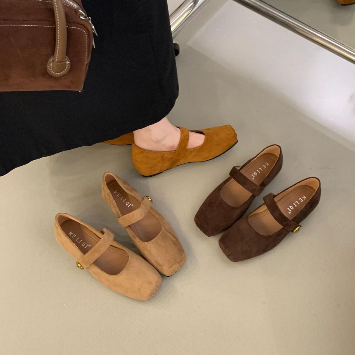 

2025 new autumn light mouth suede one-word with inner slope heel commuter work women s shoes 39 кофейный