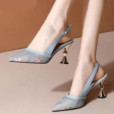 Women Fashion Color Block Embroidered Pumps Ladies Designer Brand Sandals  Pointed Toe High Heels Shoes 2024 Heels for Women