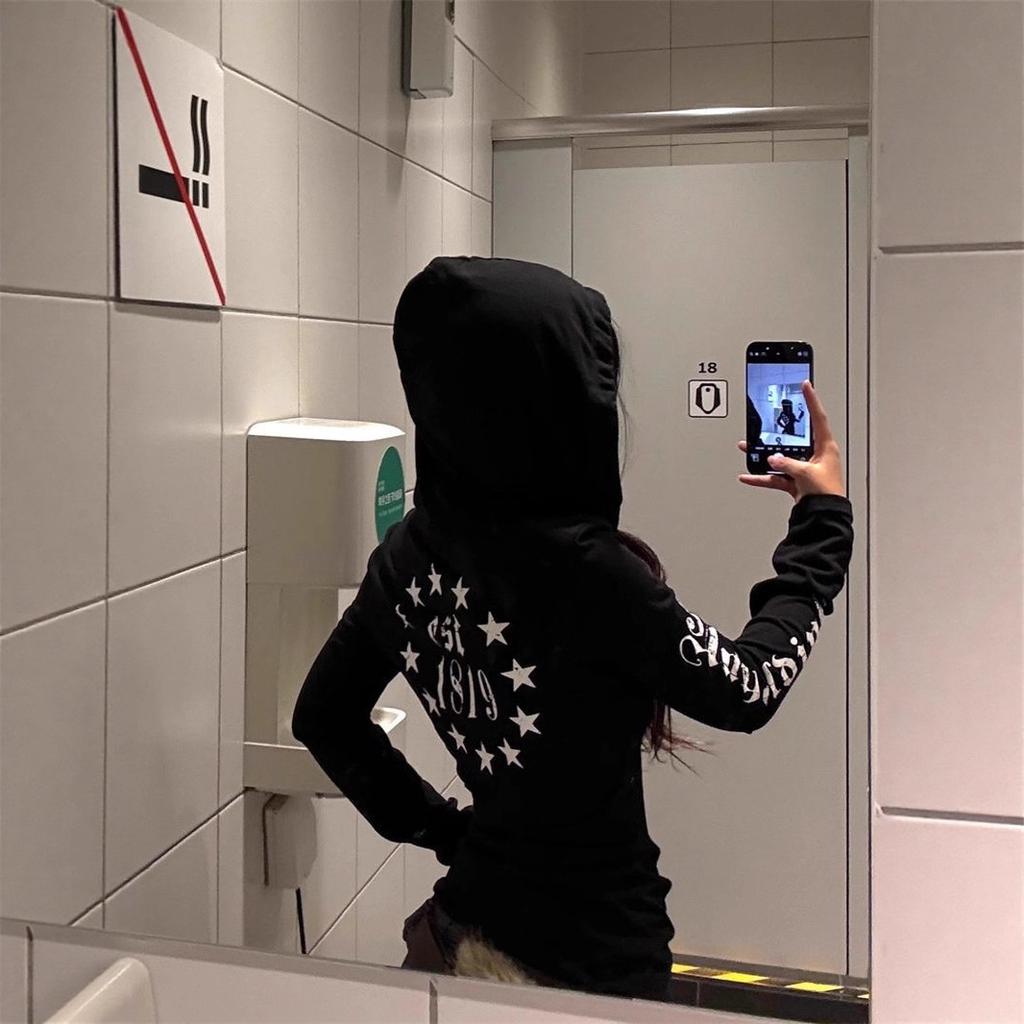 YK Spice Girls Sunscreen Blouse Women's Summer American Long Sleeve Hooded Long Sleeve T-Shirt Subculture Slim Skinny Top Trend