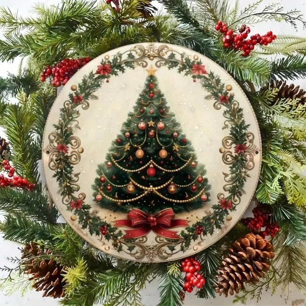 

Vintage Christmas Tree Metal Tin Sign Retro Wall Art Home Bar Decor Foil Engraved Holiday Gift 20x20 різнокольоровий